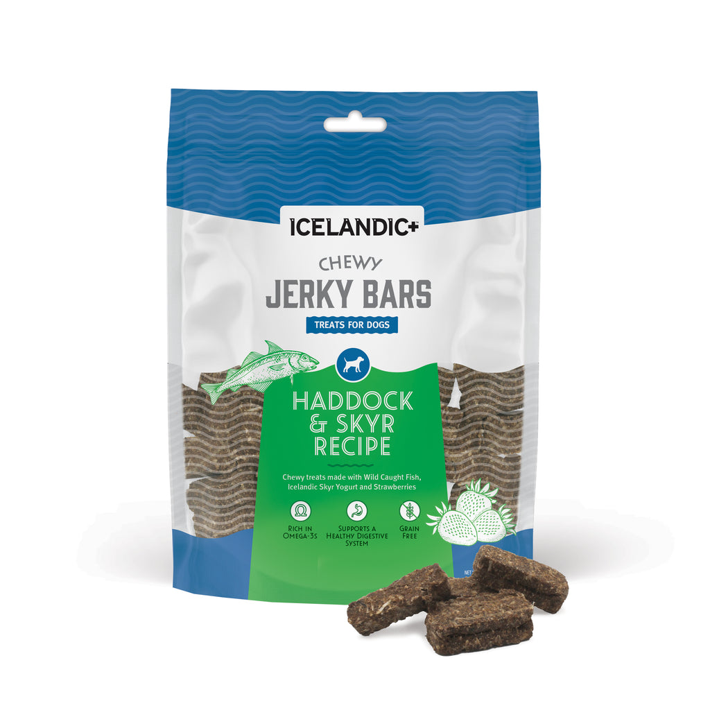 Icelandic+ Haddock and Skyr Recipe Chewy Jerky Bars for Dogs. 4.0-oz Bag 