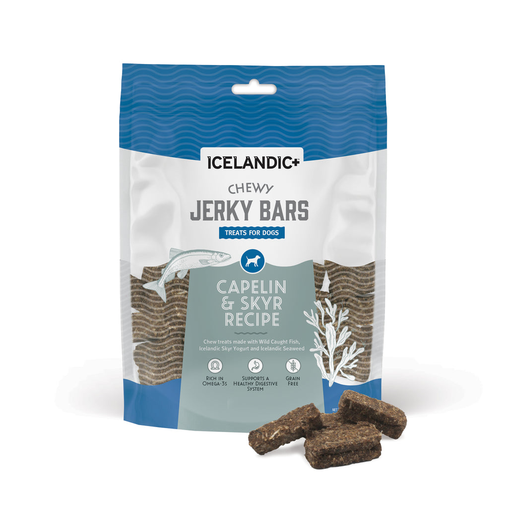 Icelandic+ Capelin and Skyr Recipe Chewy Jerky Bars for Dogs. 4.0-oz Bag 
