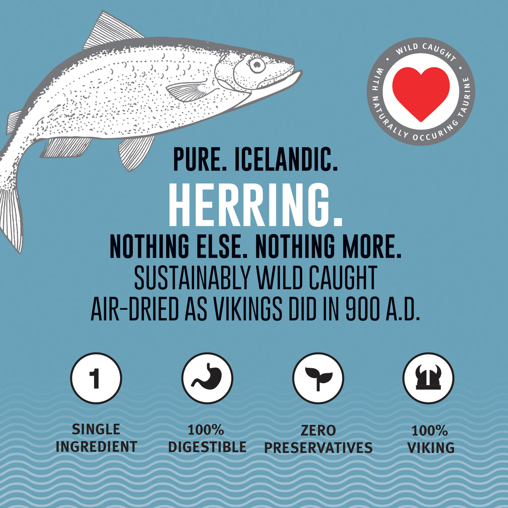 Herring whole fish dog treats are sustainably wild caught, contain zero preservatives, and are 100% digestible. 