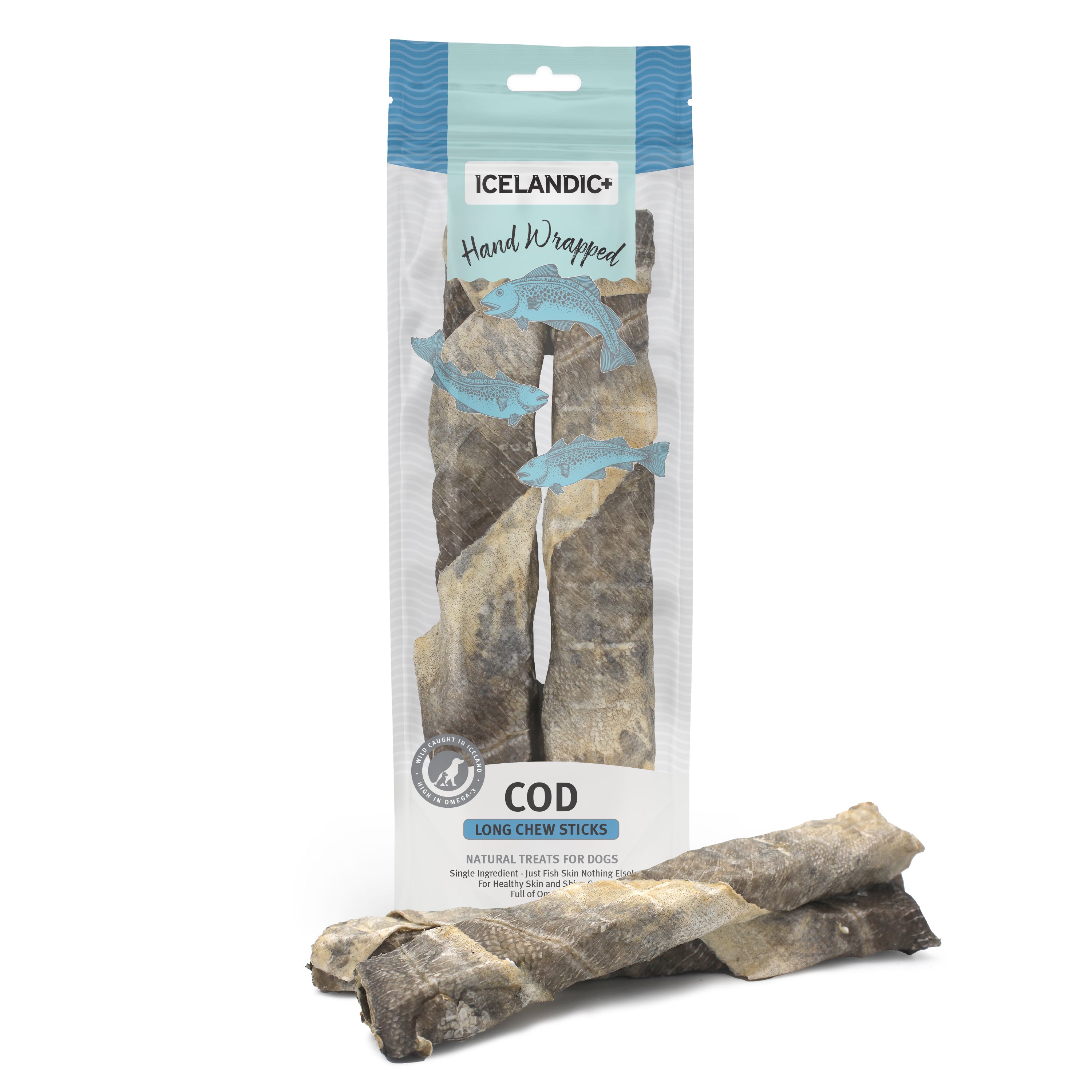 Icelandic+ Cod Skin Hand Wrapped 10 Chew Stick Dog Treat, 2 Pack
