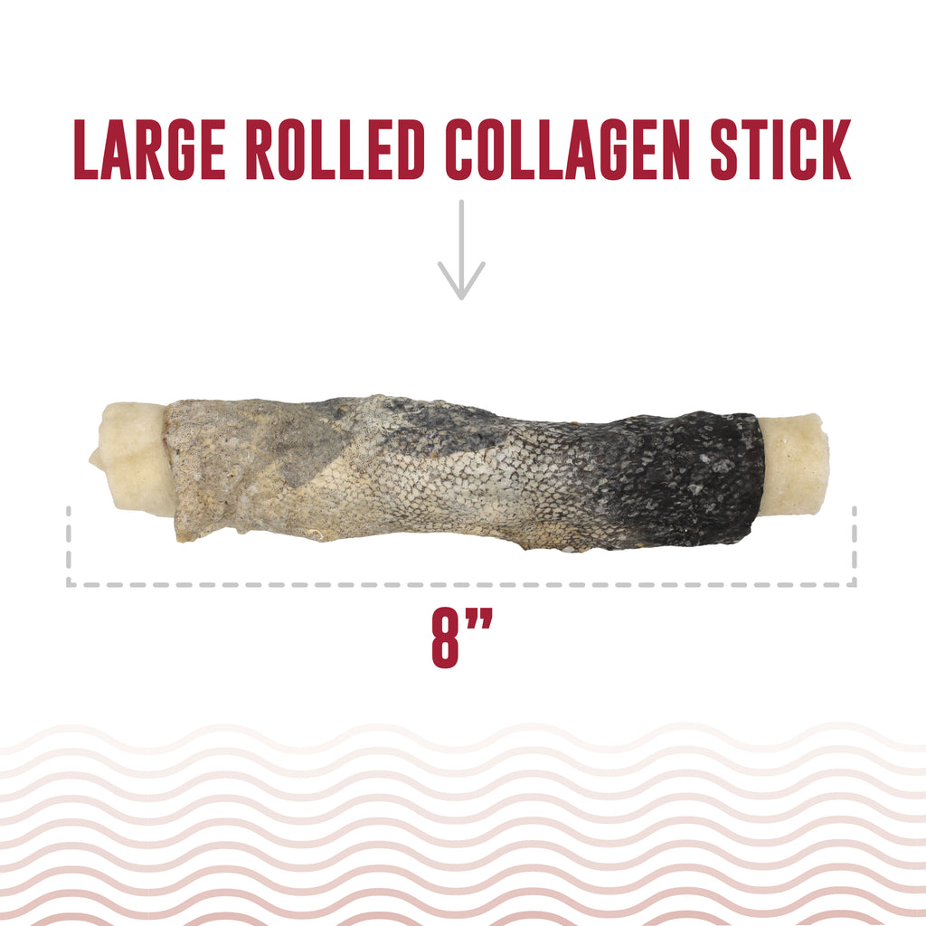 Icelandic+ Beef Collagen Rolled Stick 8". Medium to Large Dogs. Tough Chewers.