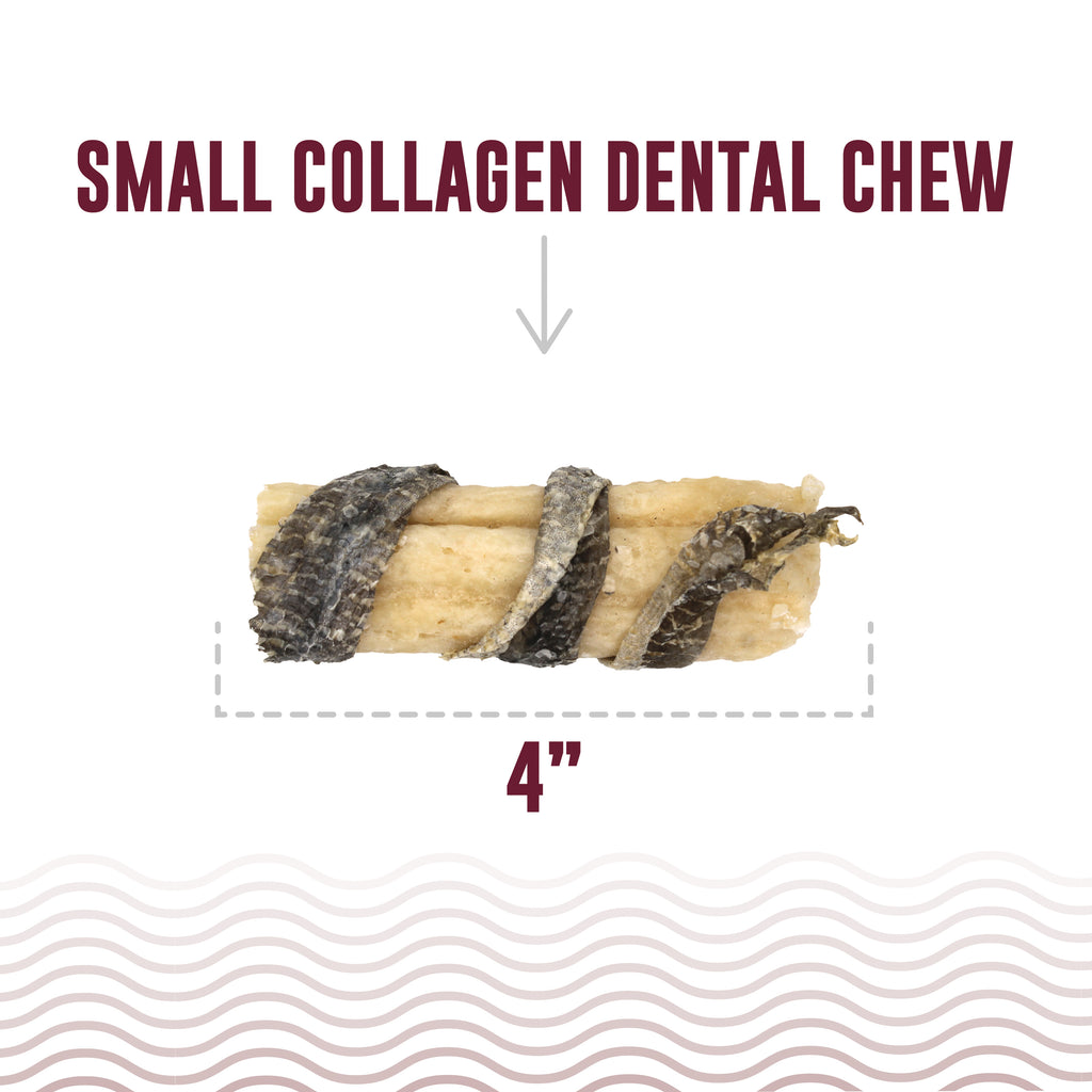 Icelandic+ Beef Collagen Dental Chews 4". Hand Wrapped USA Beef Collagen with Wild Caught Cod Skin. Small to Medium Dogs. Light Chewers. 