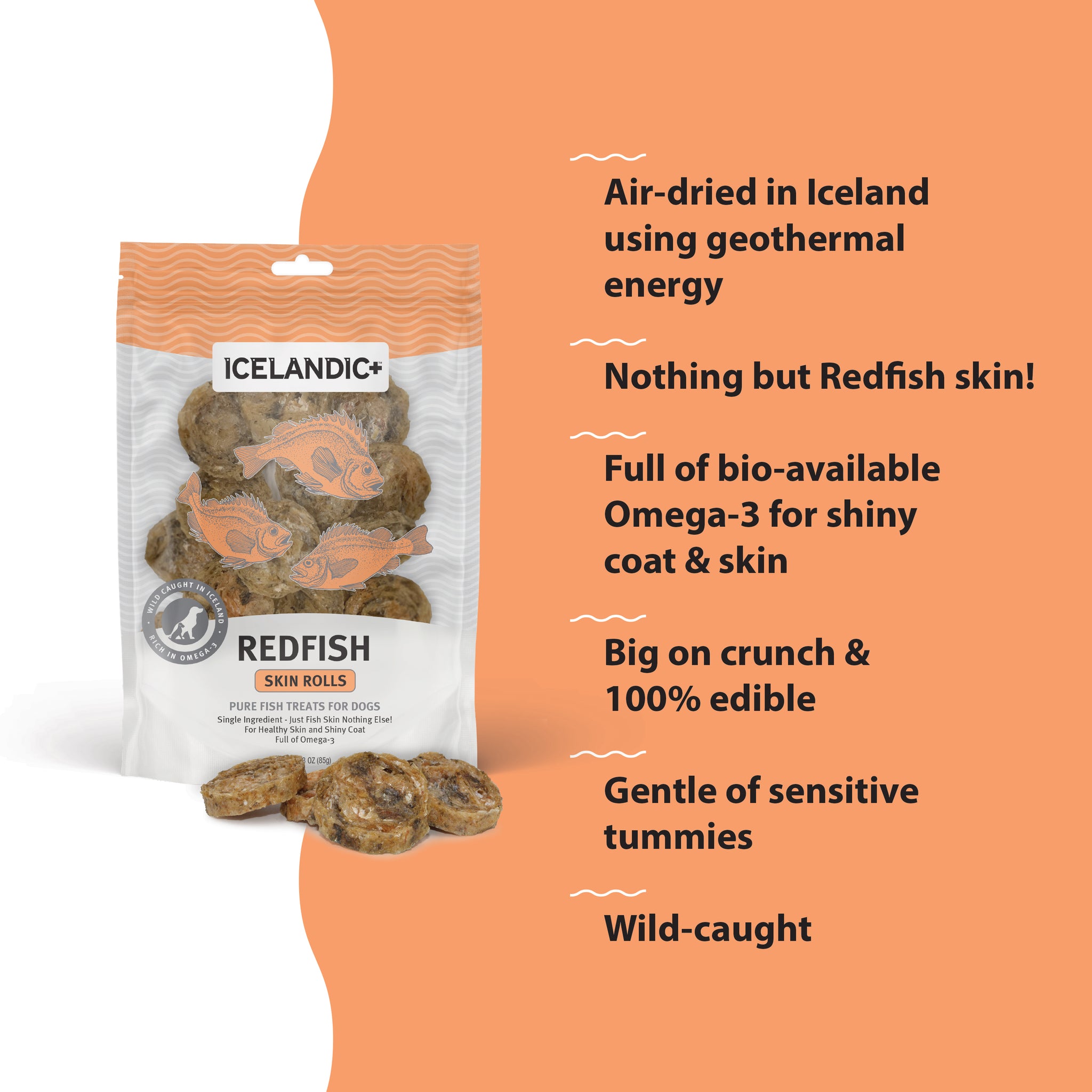 Redfish Skin Rolls - Handmade Natural Dog Treats - Icelandic+