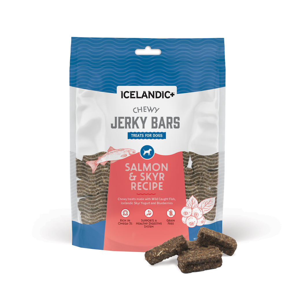 Icelandic+ Salmon and Skyr Recipe Chewy Jerky Bars for Dogs. 4.0-oz Bag 